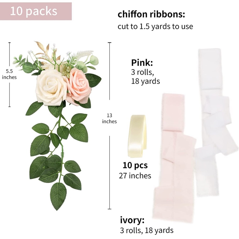 Floral Chair Pew Wedding Aisle Decorations Pink White Gold